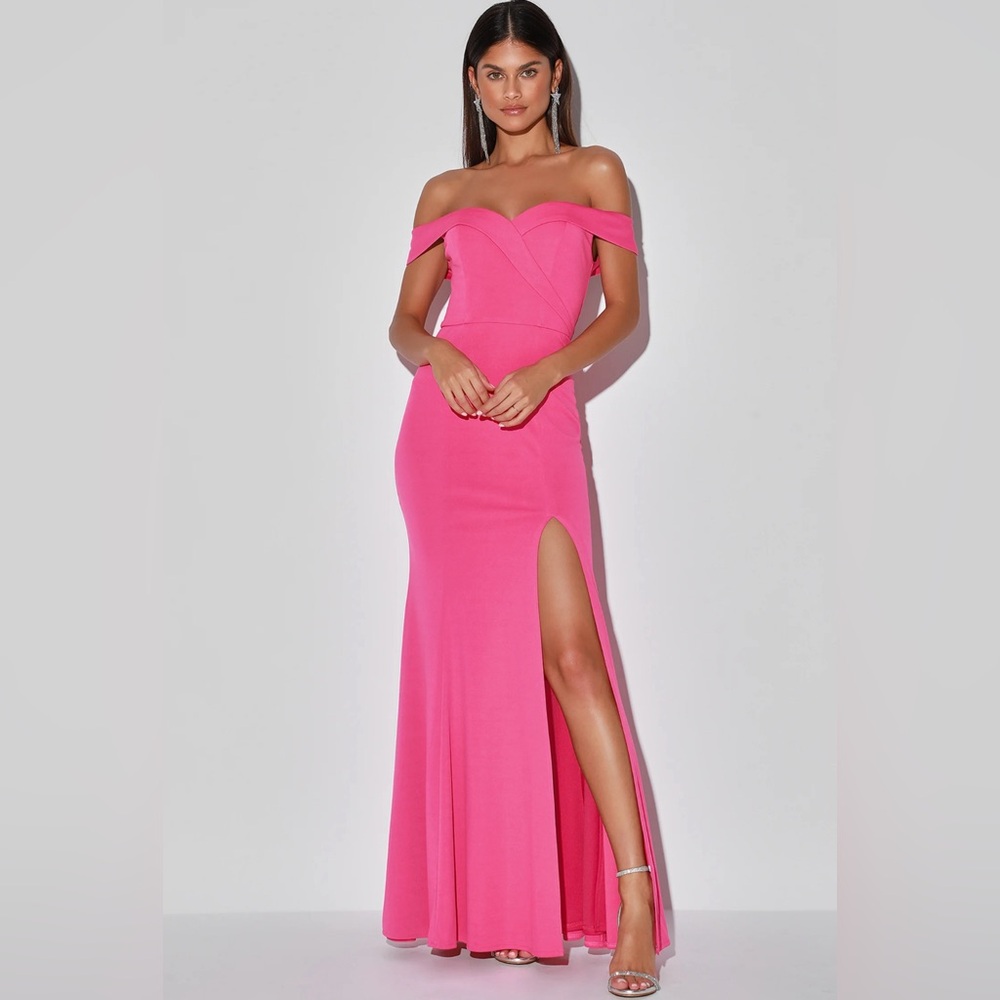 Lulu’s Song of Love Hot Pink Off-the-Shoulder Maxi Dress XS